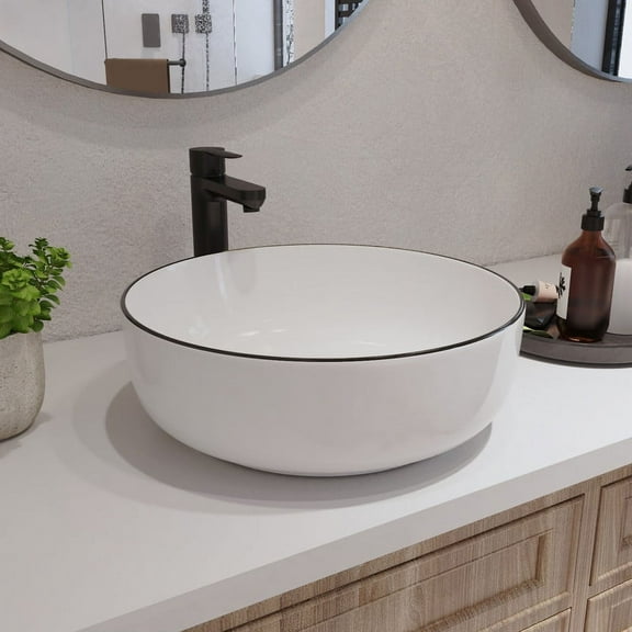 DeerValley DV-1V0030 Symmetry 16'' White Ceramic Circular Vessel Bathroom Sink