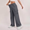 thumbnail image 4 of Cargo Pants for Women with Pockets High Waist Lightweight Stretchy Hiking Casual Streetwear Baggy Wide Leg Pants Dark Gray S, 4 of 5