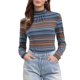 thumbnail image 1 of Camiseta de rayas de manga larga casual de mujer INSPIRE CHIC, cuello alto ajustado, para primavera, otoño y fiestas de Navidad 2026 XL a rayas azules, 1 of 6
