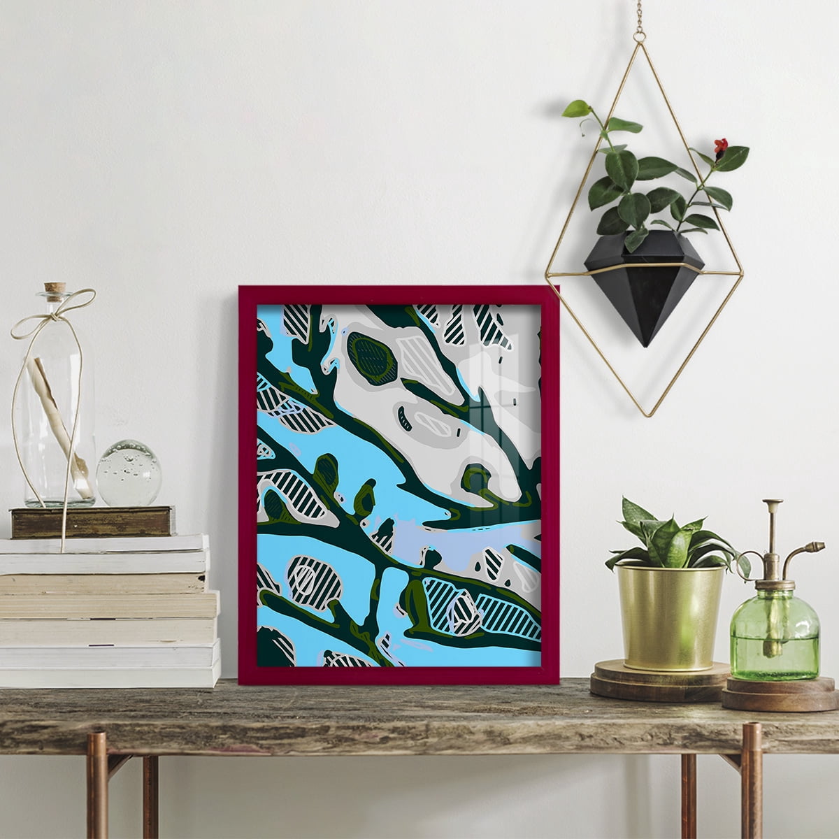 Abstract Tree Limbs I -Framed Print w/glass-Cherry Red
