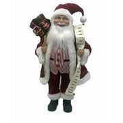 Holiday Time Santa in Red & White Striped Vest with List & Bag of Packages Indoor Decor, 18"
