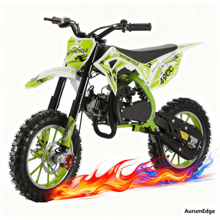 Kids Mini 49CC Gas Dirt Bike, 2-Stroke Ride on Bike , Children Pocket Motorbike with Front Rear Disc Brakes, Pull Start, Green Motocross