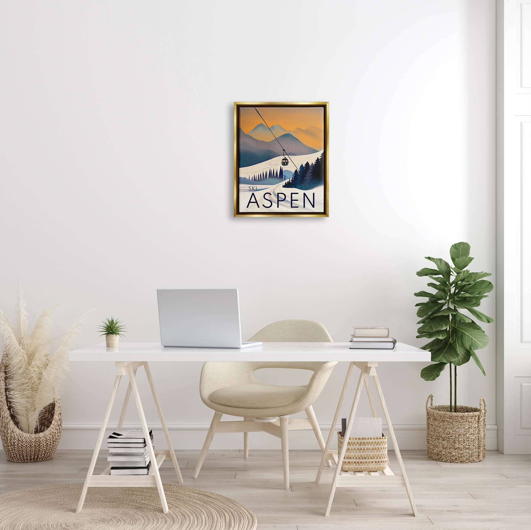 Stupell Industries Aspen Snow Slopes Mountain Graphic Art Metallic Gold Floating Framed Canvas Print Wall Art, Design by Ziwei Li