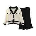 thumbnail image 5 of Odeerbi Toddler Girls Fall Winter Outfits Knit Cardigan Flared Pants Set 1-8 Years Children Long Sleeve Tie Button Cardigan Sweater Two Piece Set Toddler Clothes White, 5 of 9