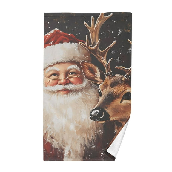 Cotton Bath Towels Soft Face Towel Absorbent Quick Dry Christmas Santa Claus and Deer 16"x28"
