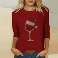 thumbnail image 2 of Christmas T-Shirts Womens Gnomes Wine Glass Print 3/4 Sleeve Graphic Tee Round Neck Plus Size 3-5X Holiday Tops (M, Wine), 2 of 5