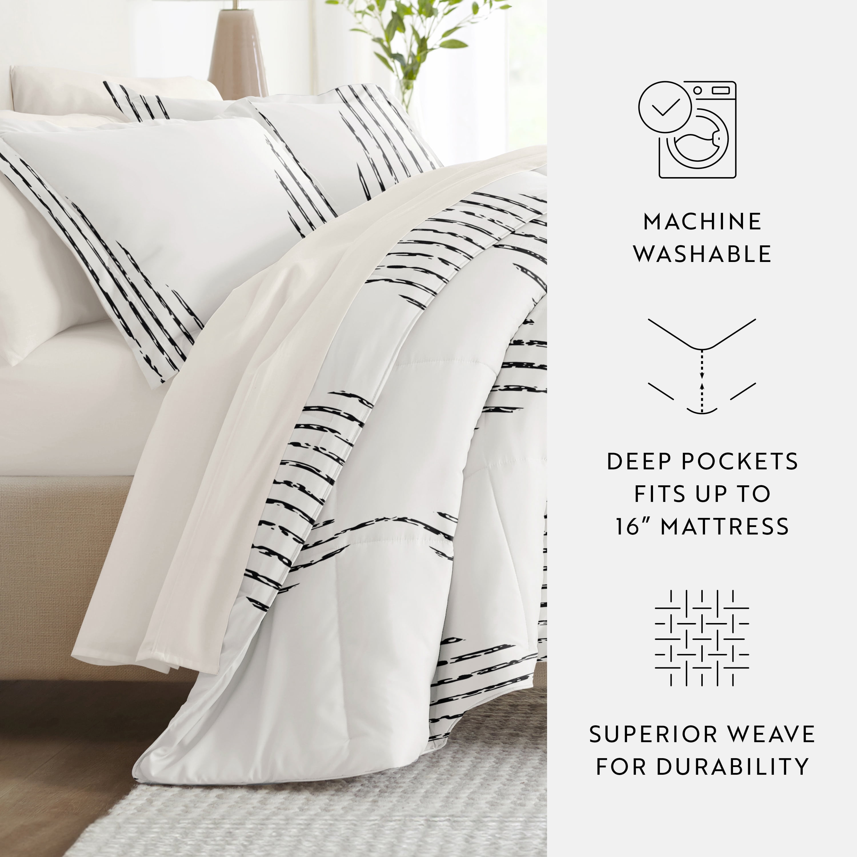 Comfort Canopy - King Bedding Bundle, Patterned Microfiber Comforter and Solid Sheet Set in Diamond Stripe Gray