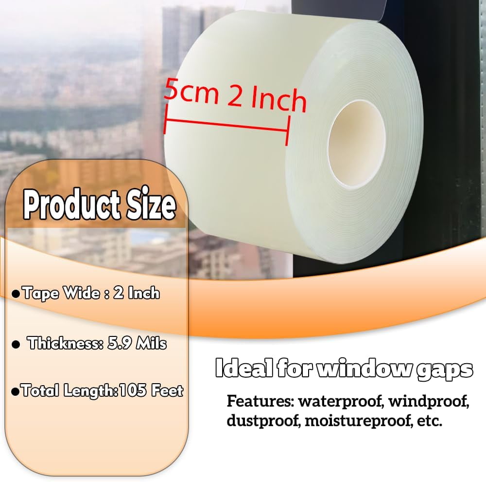 Window Insulation Tape - 2 Inch X 50 Yards, Residue-Free Draft Seal For Doors & Windows, Gray