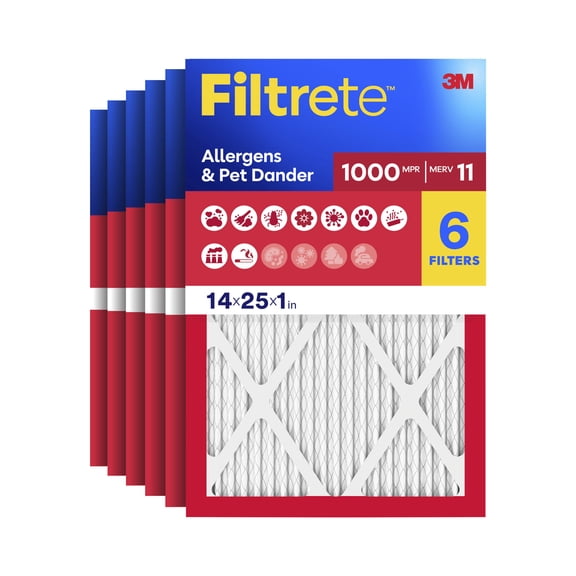 Filtrete 14x25x1 HVAC Furnace Air Filter, MPR 1000 MERV 11, Allergen Defense, 6 Pack