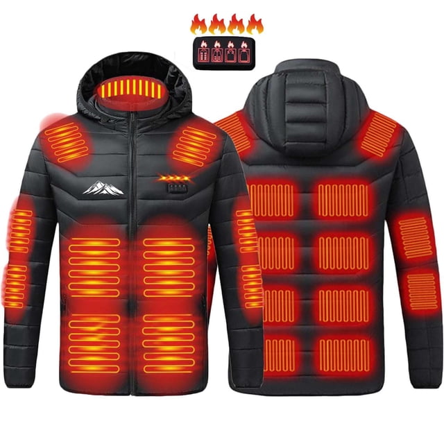 Men's Heated Jacket with USB Charging, 21 Areas Heating, Four Temperature Controls, Long Sleeve Hooded Design for Winter Sports, Outdoor Work, and Cold Weather