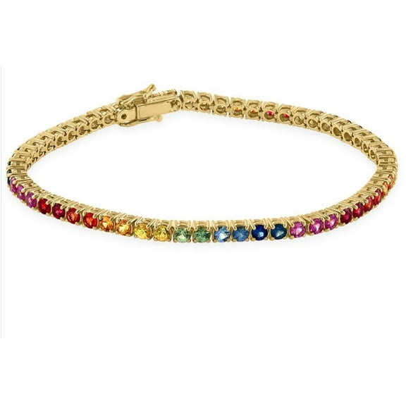 925 Silver Rainbow Lab Sapphire 3mm Round Tennis Bracelet,Rainbow sapphire tennis bracelet,Ombre Bracelet For Women Valentine Gift For Her