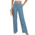 thumbnail image 2 of Pants for Women,Womens Casual Cotton Linen Pants Lightweight Summer Loose Fit High Waist Straight Leg Plus Size Solid Lounge Trousers, 2 of 7