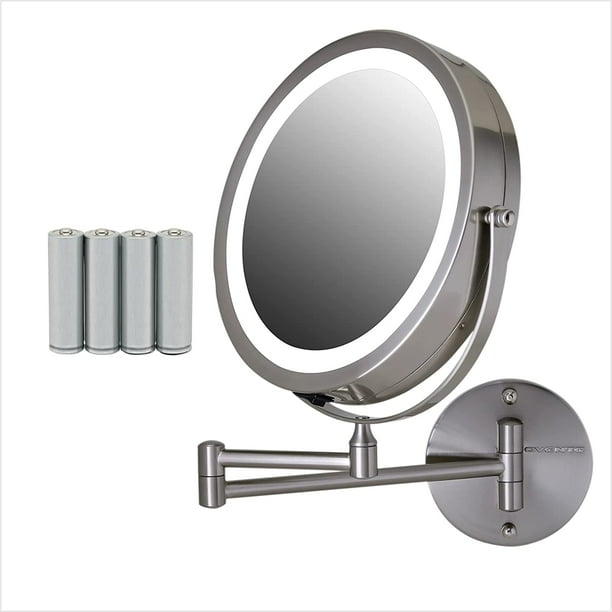 Ovente Lighted Wall Mount Makeup Mirror 7 Inch 1x 10x 360 Degree Double Sided Round Led Magnifier Extending Retractable Arm Compact Cordless Battery Powered Nickel Brushed Mfw70br1x10x Com Ovente Lighted Wall Mount Makeup Mirror, Wall Mount Makeup Mirror 10x