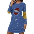 thumbnail image 2 of Cxenplz Nightgowns for Women Christmas Long Sleeve Nightshirt Red Wine Glass Christmas Sleepshirt Nightdress Crew Neck Xmas Santa Hat Graphic Sleepwear, 2 of 6