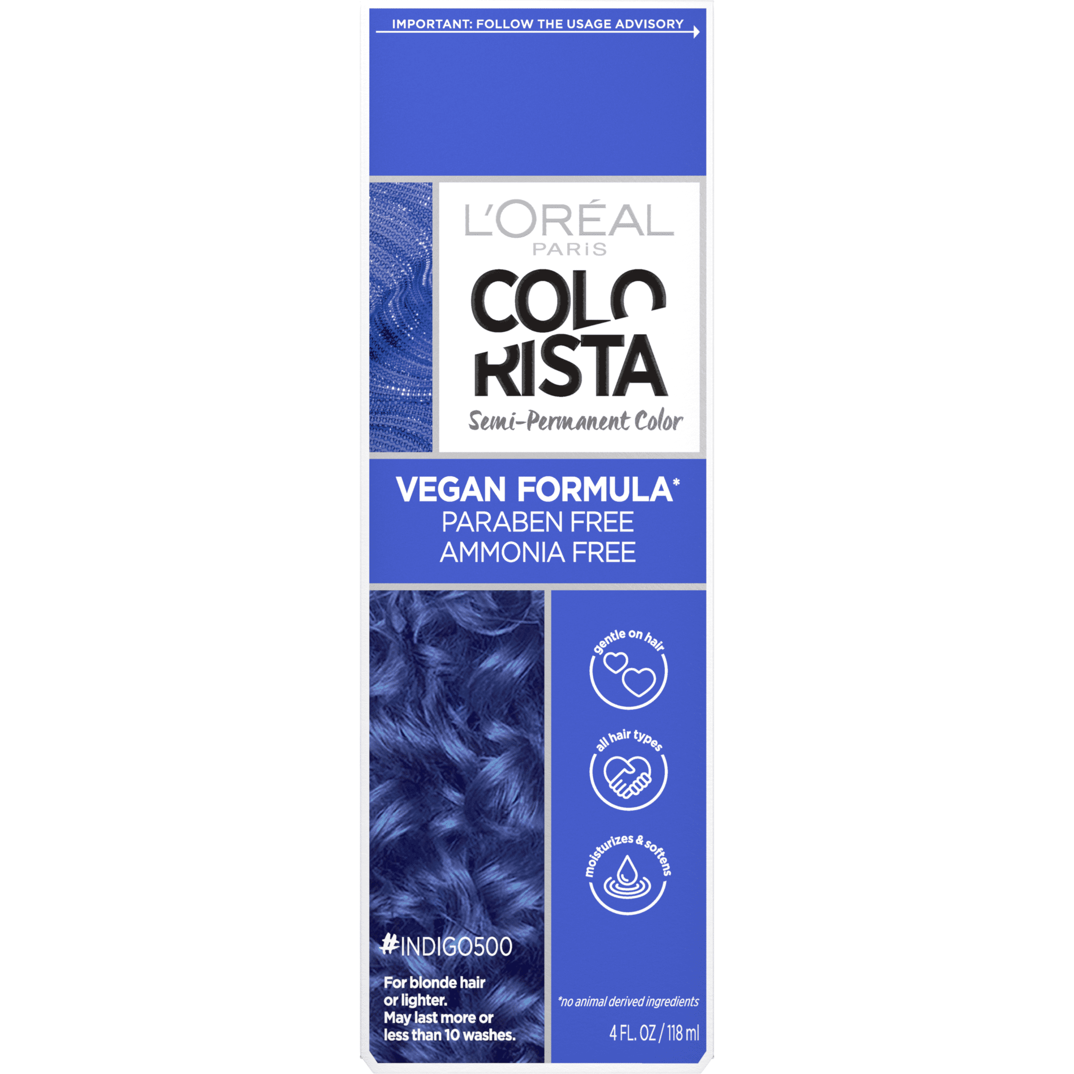 2 pack) L'Oreal Paris Colorista Semi-Permanent Hair Color, Indigo, 1 Kit,  Pure Color - Walmart.com, image size:2200x2200