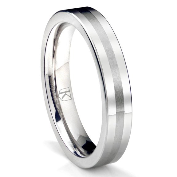 Andrea Jewelers Cobalt Xf Chrome 4MM Flat Wedding Band Ring With Brush Center Sz 7.0