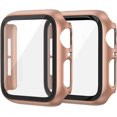 thumbnail image 1 of 2 Pack Hard PC Case Compatible with Apple Watch Series 8 7 45mm Women Men, Overall PC Case Slim Tempered Glass Screen Protector Protective Cover for Apple iWatch 45mm Rose Gold, 1 of 5