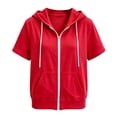 thumbnail image 5 of Girls Solid Loose Zip up Hooded Jacket Lightweight Short Sleeve Sweatshirt Jacket with Pockets, Casual Spring Fall Outerwear for Kids Red 150(150), 5 of 5
