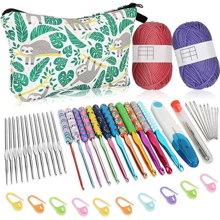 24 Sizes Crochet Hooks with Crochet Yarn Accessories, 2mm(B)-8mm(L) Warm Crochet Hooks Steel Crochet Hook Set for Crochet Lovers, Smooth Crochet Kit with Complete Knitting & Crochet Supplies