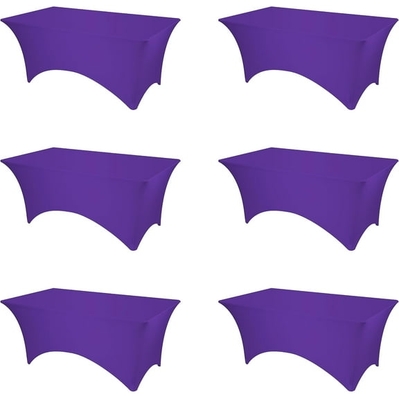 6 Pack Purple Fitted Spandex Table Covers - 6ft Stretch Tablecloths for 6 Foot Rectangle Cloths Rectangular Bulk Linen Fabric Elastic for Wedding Reception Banquet Birthday Party