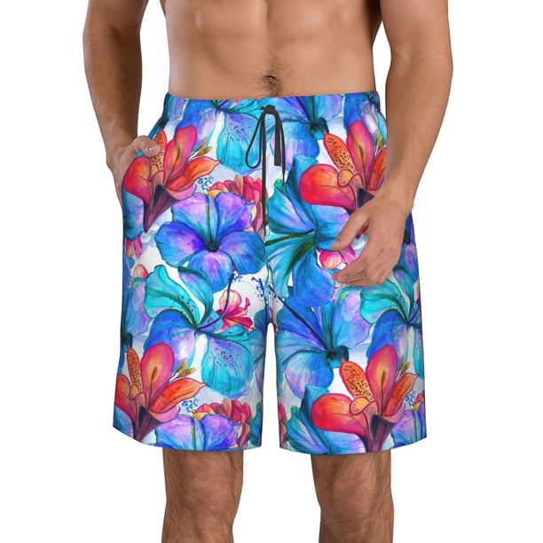 Fotbe Bright Flowers Trajes de Baño Estampados para Hombre, Shorts de Verano de Secado Rápido, Ropa de Playa, Bañadores-Small