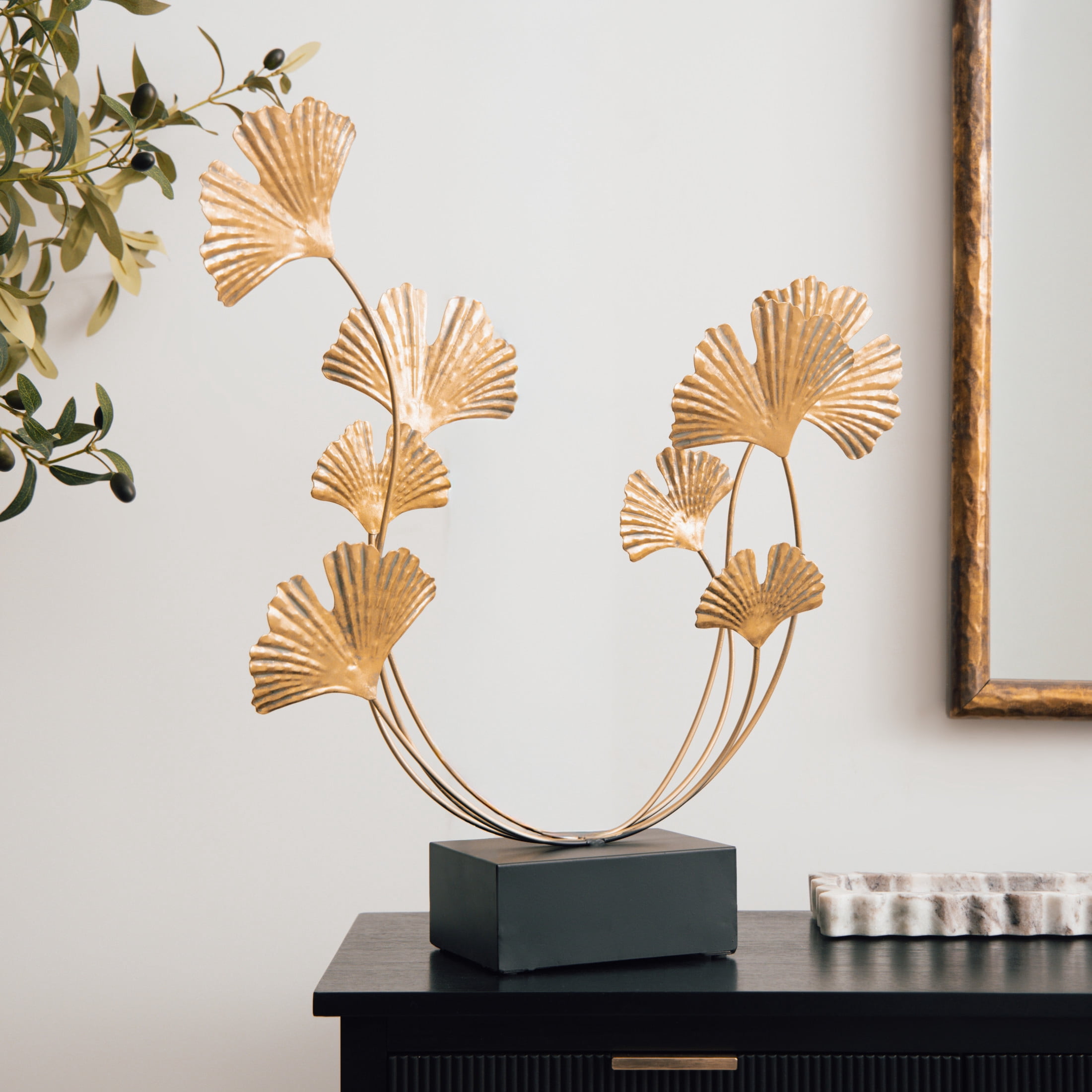 18" x 22" Gold Metal Curved Floral Sculpture, by DecMode