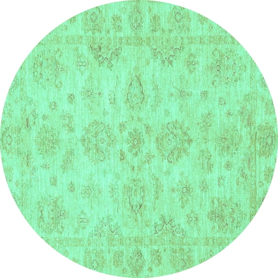Ahgly Company Indoor Round Oriental Turquoise Blue Traditional Area Rugs, 8' Round