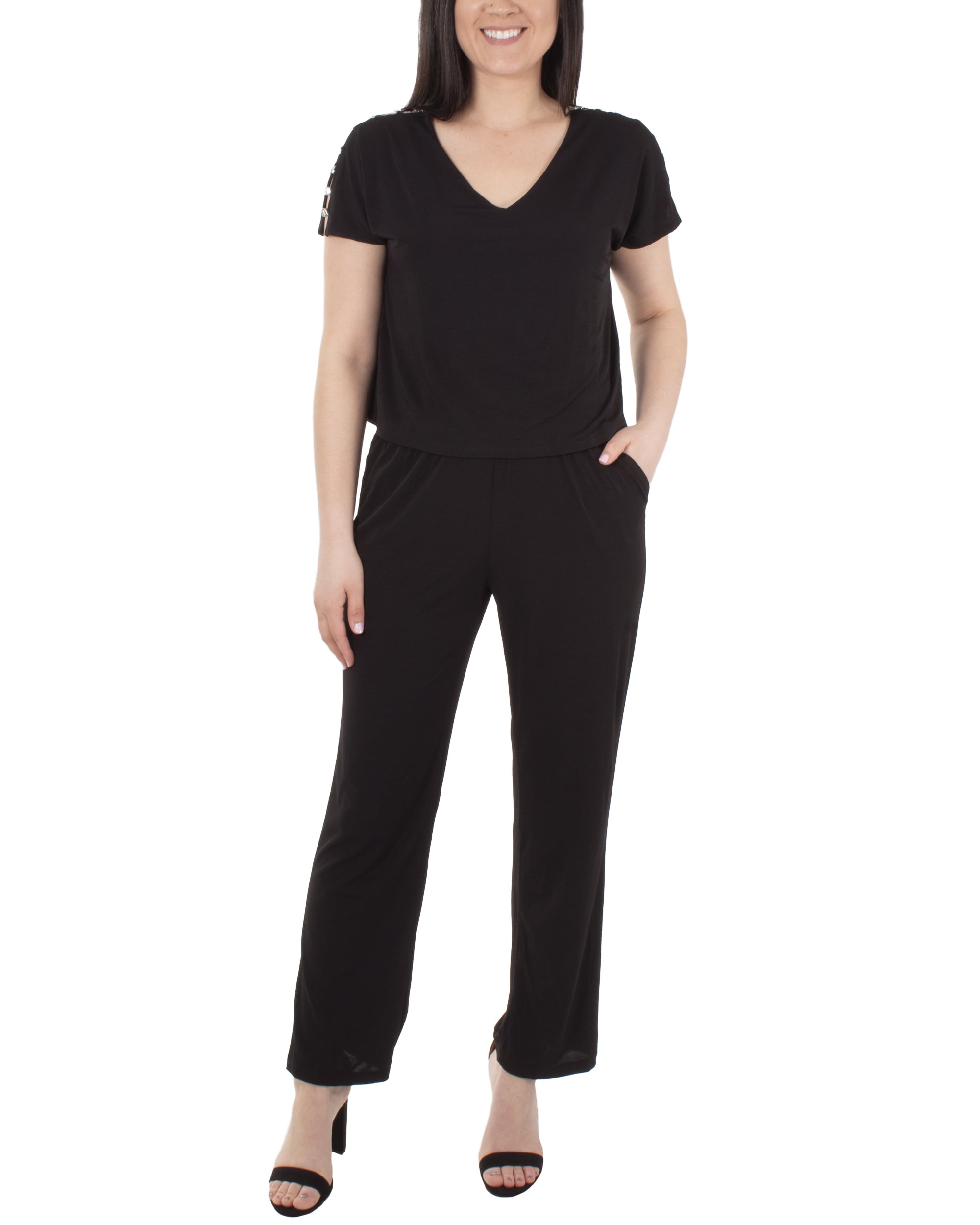 Petite Short Sleeve Popover Jumpsuit