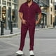 thumbnail image 2 of Pantalones Elásticos de la Cintura de los Hombres de Color Sólido Cuello de Vuelta de Manga Corta, Set Deportivo Casual de Bolsillo, 2 of 9