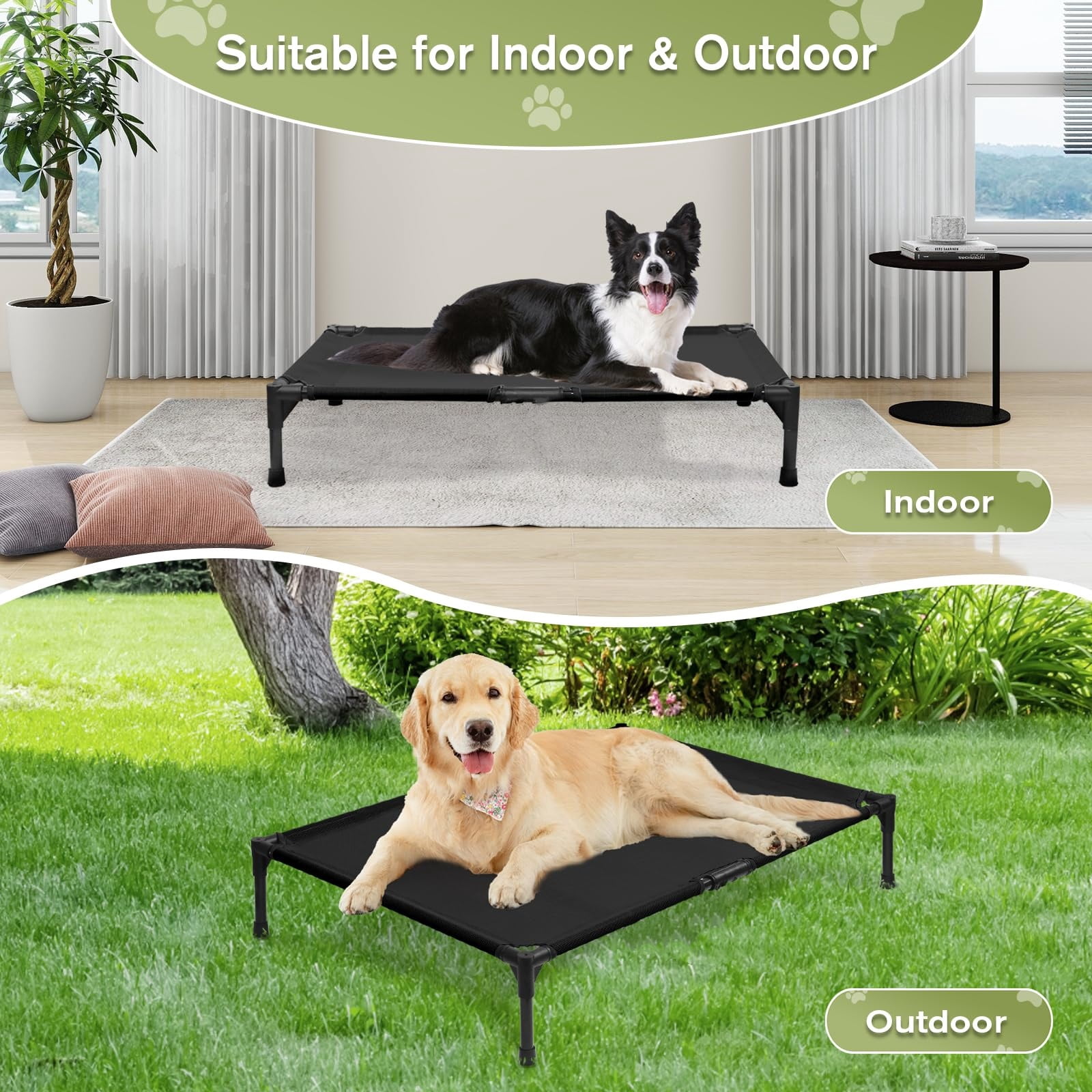 DEROFIT Elevated Dog Bed for Medium & Large Dogs, Durable Dog Cot with  Washable Mesh, Portable Cooling Raised Pet Bed, Black