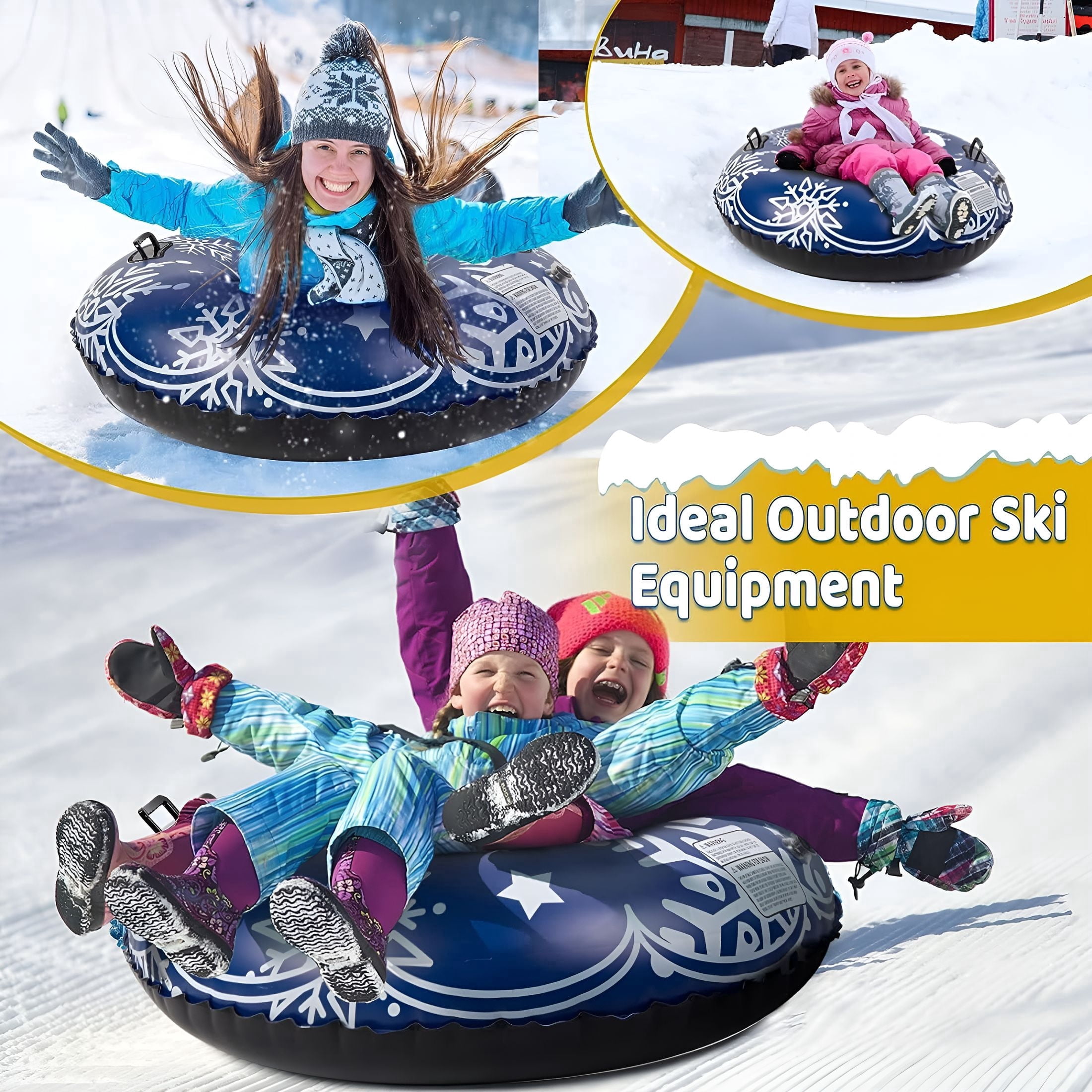 BESTSKY 2026 New 47" Snow Tubes, Heavy Duty Inflatable Snow Sleds with Handles for Kids Adults Sledding Skiing Winter Sports