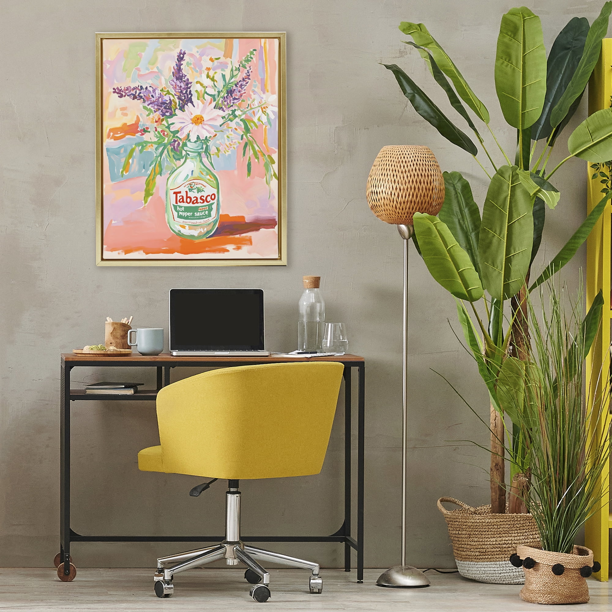 Stupell Industries Hot Sauce Bottle Bouquet Gold Framed Floater Canvas Wall Art, design by The Prints Vibe