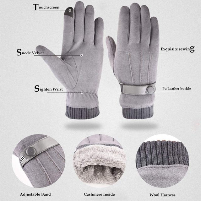 para hombres y mujeres, forro polar de ante térmico, mitones antideslizantes de invierno para deportes al aire libre, conducción, ciclismo, senderismo, correr, camping, (gris, 1 par)