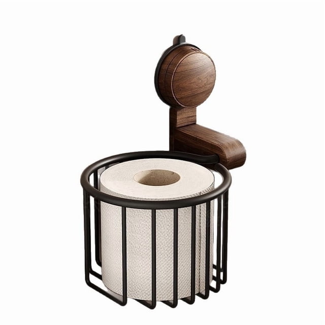 RKSTN Storage Rack Sucker Walnut Toilet Shelf Non-Perforated Toilet Tissue Basket Toilet Paper Bathroom