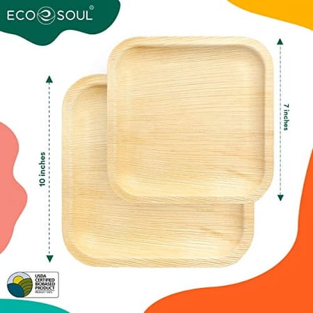 ECO SOUL 100% Compostable 10 Inch & 7 Inch Palm Leaf Plates Premium Disposable Plates Set I Heavy Duty Eco-Friendly Bamboo Plates like I Biodegradable Party Plates Pack