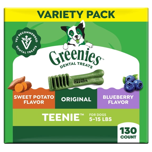 Greenies Adult Natural Dental Dog Treats 3 Flavors, Teenie Size, (3) 12 oz Packs (130 Count)