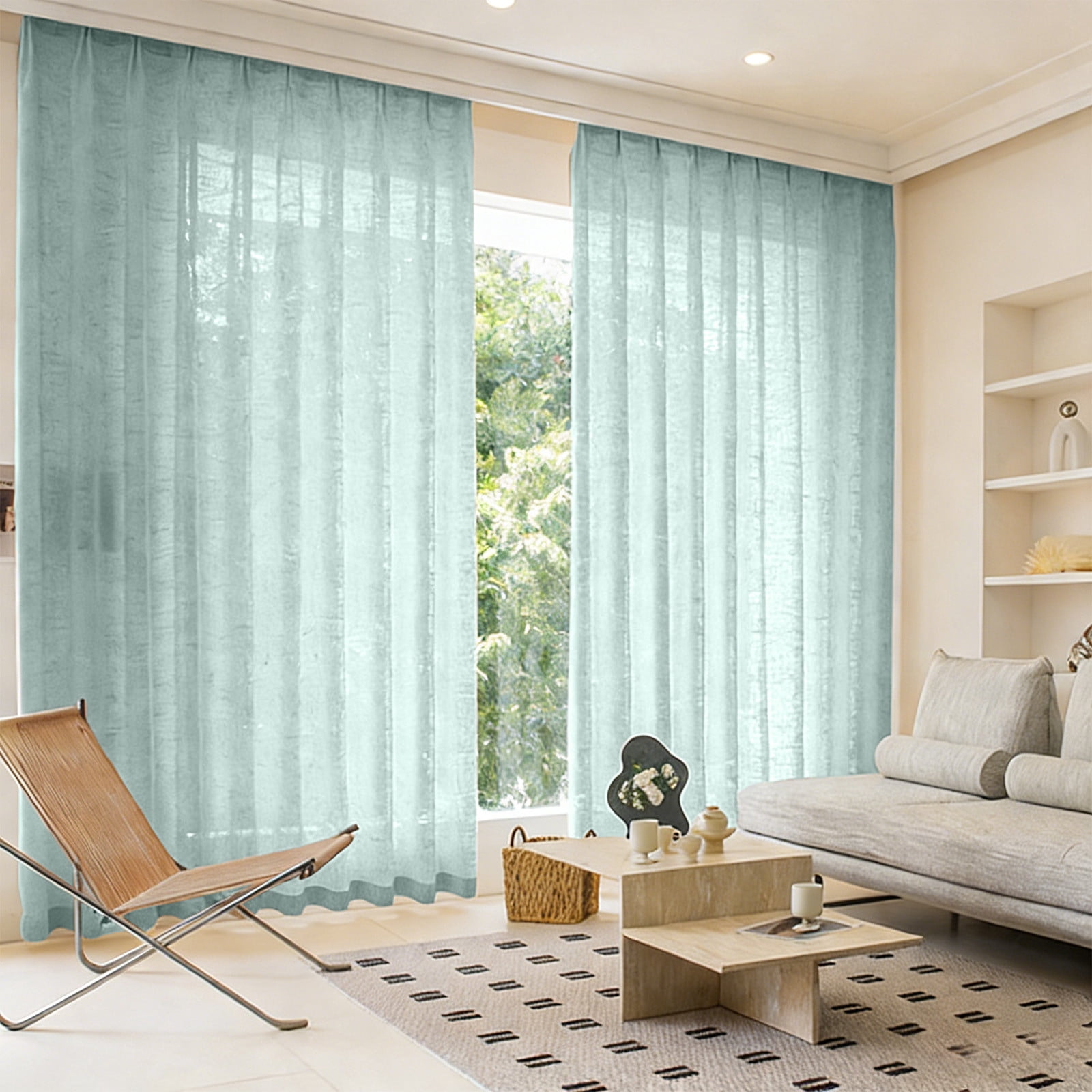 Mint Green Linen Style Curtains 2-Pack, 150x270cm Flax Window Drapery for Home Decor, Soft and Durable Window Coverings