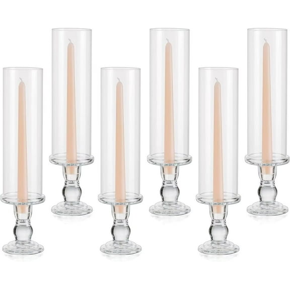 Glasseam Glass Taper Candlestick Holders: 6 Pcs Clear Taper Candle Holders Glass Candle Holder Tapered Candle Holder Hurricane Taper Holder Candle Stick Candle Holder for Wedding Ceremony Home Decor