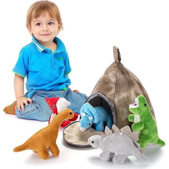 PASSIONFRUIT Dinosaur Plush Toy Stuffed Animals for Girls & Boys with Carry Bag, 5-Pc Set
