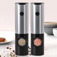 thumbnail image 2 of Electric Salt and Pepper Grinder Set of 2,Automatic Refillable Pepper Mill,USB Rechargeable,Adjustable Coarseness,One-handed Pperation,with LED light,Silvery, 2 of 6