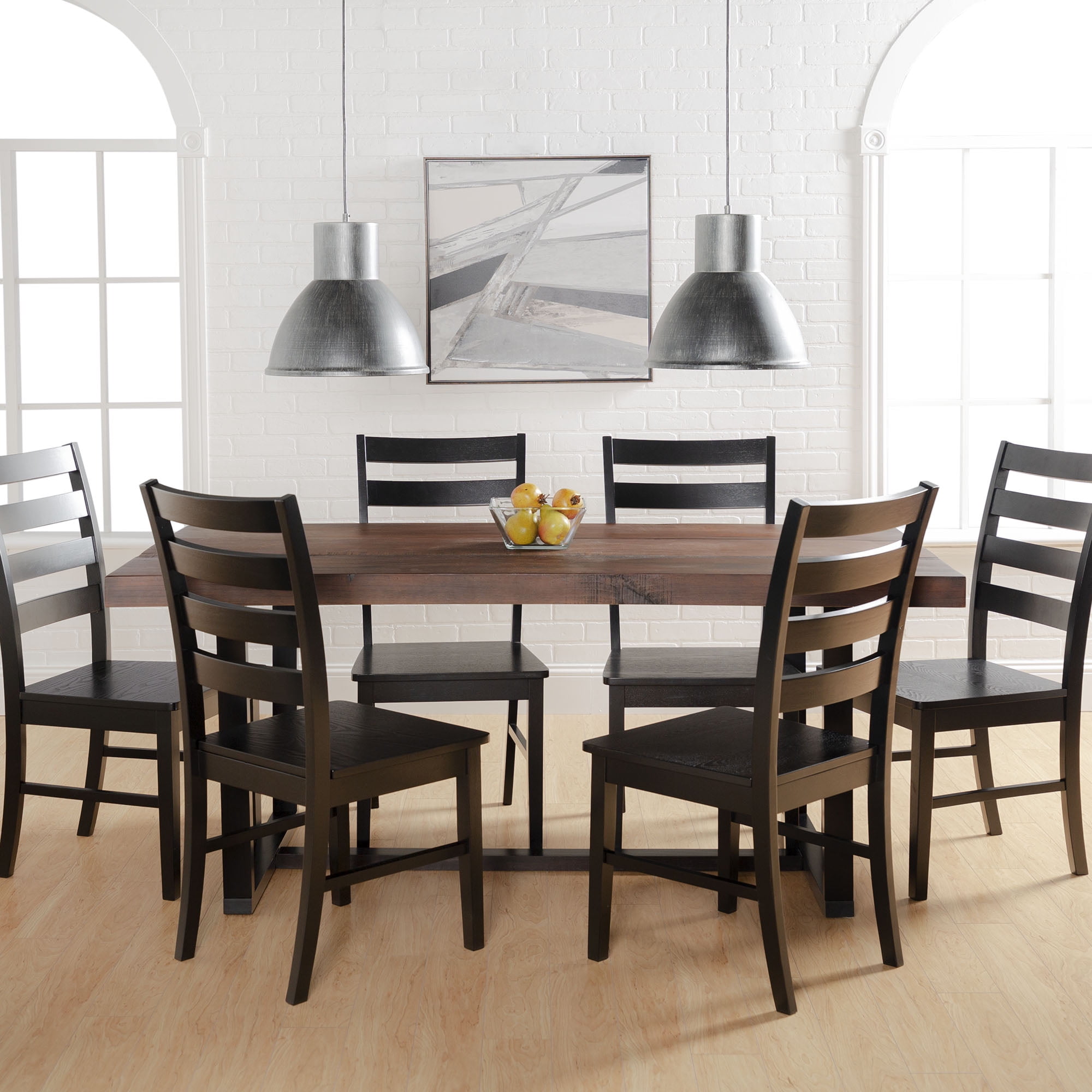 Manor Park Farmhouse 7-Piece Dining Set, Mahogany/Black - Walmart.com