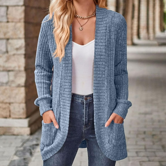 Plus Size Women's Long Cardigan Sweater with Pockets Casual Comfortable Open Front Everyday Wear​​