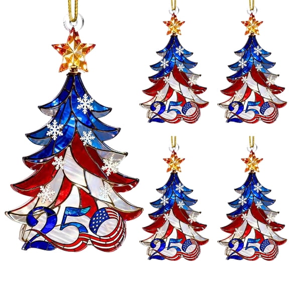 5 Pcs United States 250th Anniversary Ornament, 2D Acrylic 250th Anniversary USA Christmas Tree Ornament, Patriotic Collectors Decor