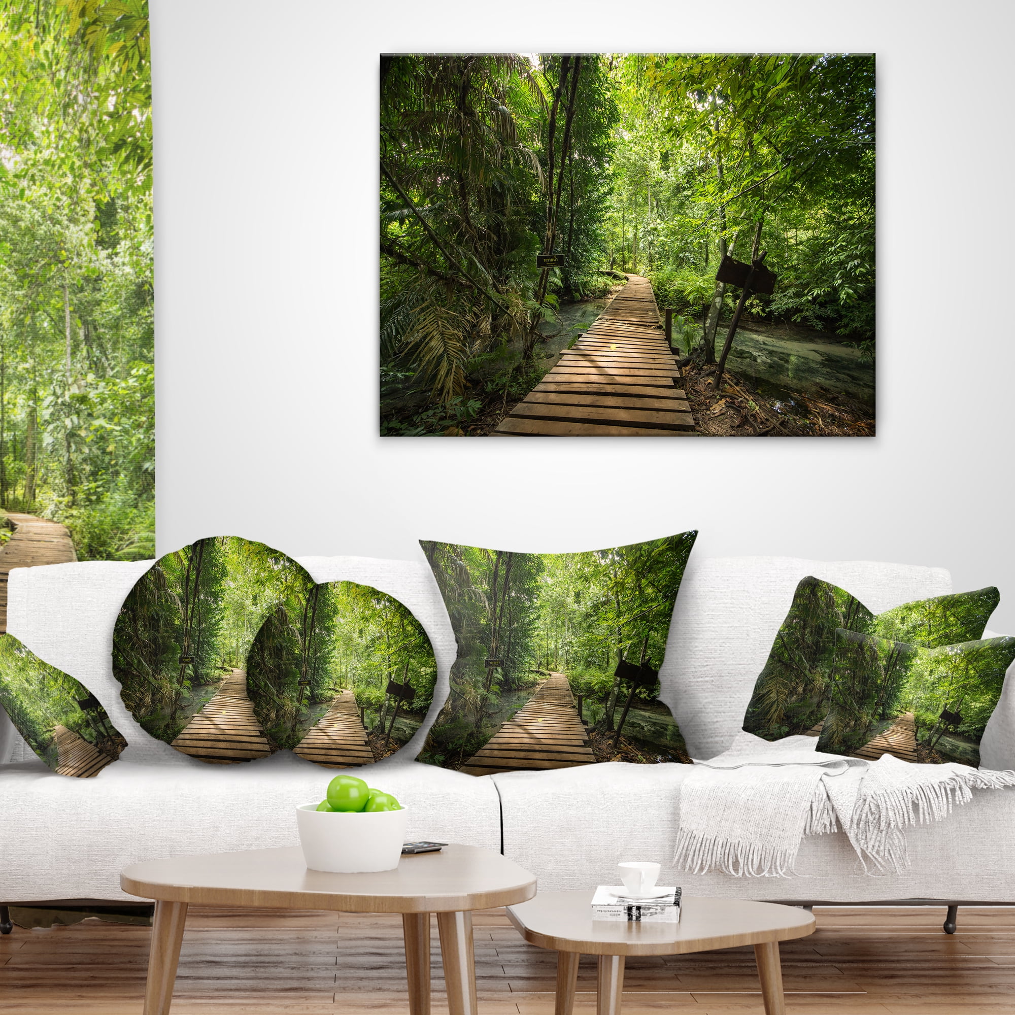 Designart Forest Way to Emerald Pool - Landscape Photo Throw Pillow - 16x16