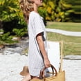 thumbnail image 4 of Vestido de manga corta con botones y bolsillos sueltos para vacaciones en la playa a rayas para mujer Fridja  qw4907, 4 of 8