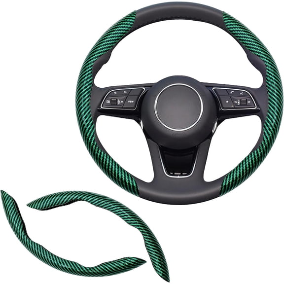 JINLONG 2-Pack Carbon Fiber Steering Wheel Cover, Anti-Skid Segmented Protector, Universal Fit Car Interior Accessories, Bright Green