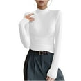 thumbnail image 7 of Ounisa Women Half High Collar Solid Color Slim Elegant Long Sleeve T Shirt Warm Tee T Shirt, 7 of 7