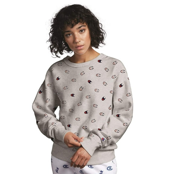 Champion LIFE Women's Reverse Weave Crew-Tossed C Logos, Oxford Grey, X Large