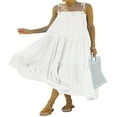 thumbnail image 1 of PENGXIANG Femmes d'Été Spaghetti Sangle Longue Maxi Robe Haut Bas Robe à Volants Étagée en Vrac Plage Fluide Robe Longue Abricot XL, 1 of 7