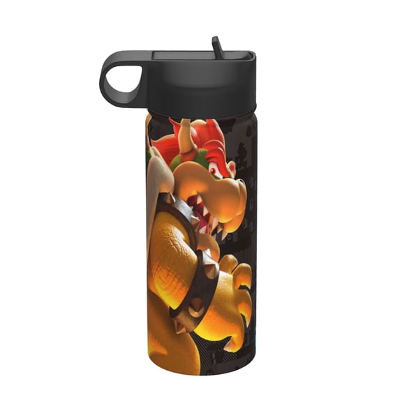 Bowser Kids Insulated Water Bottle With Straw - 18 Oz Stainless Steel Double Wall Vacuum Cup, Leakproof, Bpa Free, Suitable For Boys And Girls